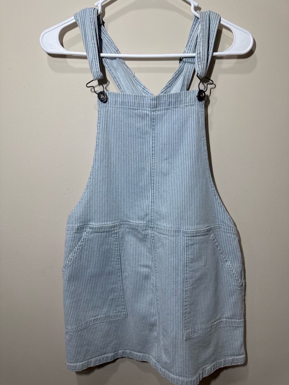Others Follow Light Blue Striped Mini Overall Dress